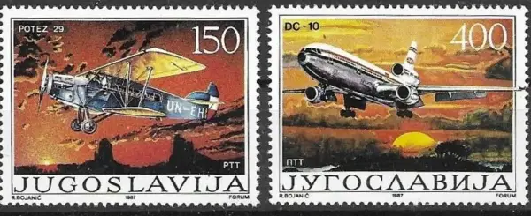 Yugoslavia postage stamps year 1987 Civil aviation set