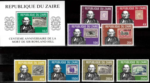 Zaire postage stamps year 1980 100 Years Death of Sir Roland Hill