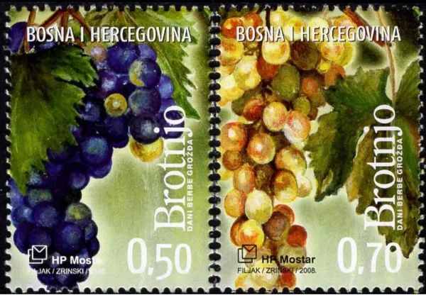 Bosnia postage stamps year 2008 Wine and Grapes set 