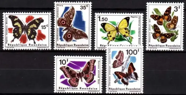 Rwanda postage stamps year 1966 Insects Butterflies set