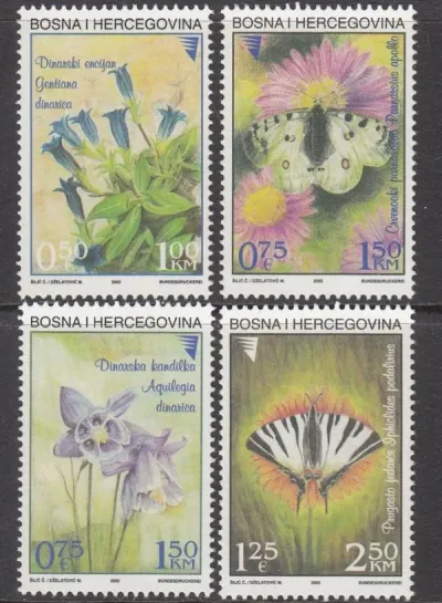 Bosnia Sarajevo stamps year 2002 Flowers and Butterflies