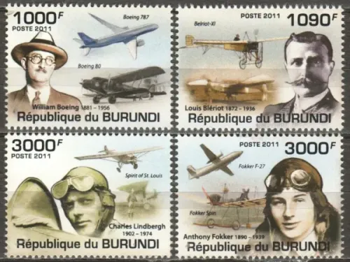 Burundi postage stamps year 2012 Personalities - Famous Aviators