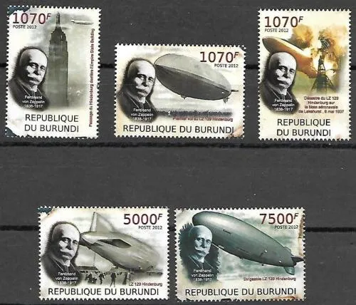 Burundi postage stamps year 2012 Zeppelin - Anniversary of the Hindenburg Disaster