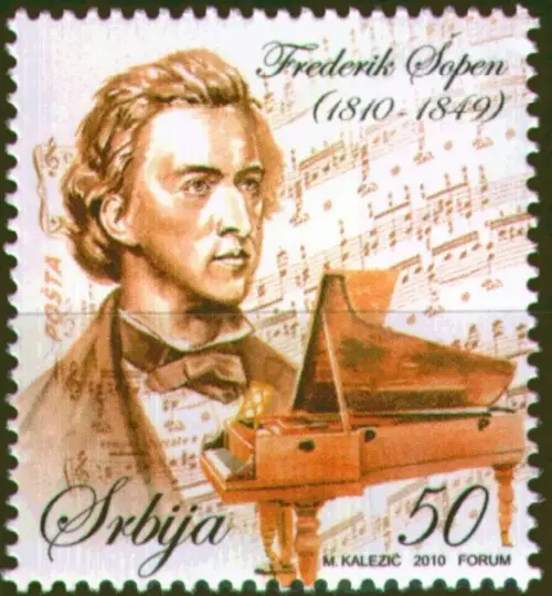 Serbia postage stamps year 2010 Composer Frederic Chopin