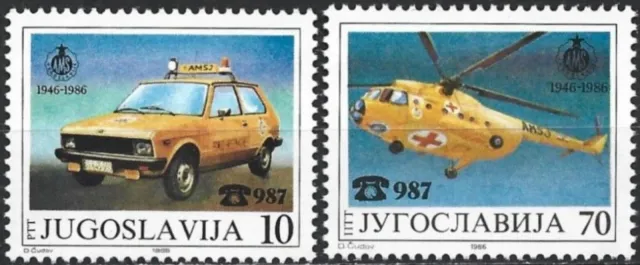 Yugoslavia postage stamps year 1986 Red Cross Helicopter - Car