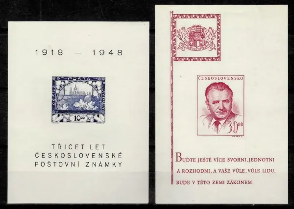 Czechoslovakia postage stamps year 1948 Hradcany Castle and President Gottwald