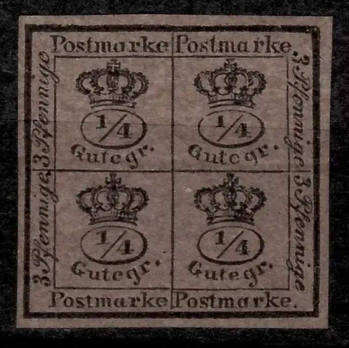 German States Braunschweig stamps year 1857 ¼gr block