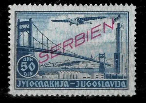 German occupation of Serbia stamp year 1941 50d Airmail