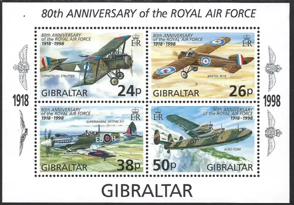 Gibraltar postage stamps year 1998 RAF Royal Air Force Aircraft