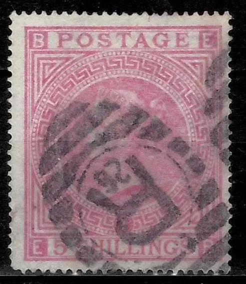 Great Britain postage stamp year 1867–1882 5sh Rose SG126 E-B Fine used