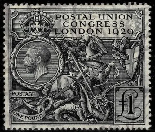 Great Britain postage stamp year 1929 King George V - 1 pound black 1929 SG 438