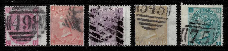 Great Britain postage stamps QV 1865 3d - 1 shilling set