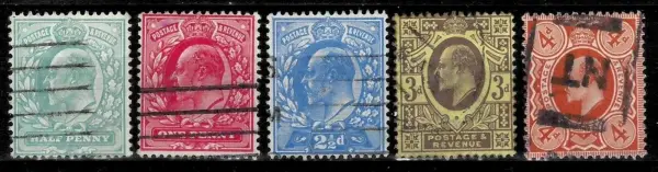 Great Britain postage stamps year 1902 Edward VII SG 279 -SG 286 perforation 15/14