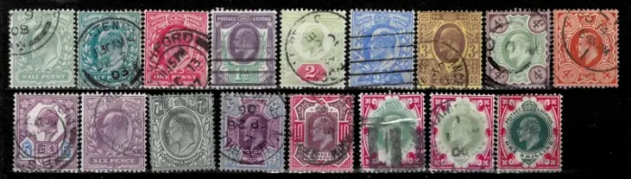 Great Britain postage stamps year 1902 Edward VII Set 12d-1s