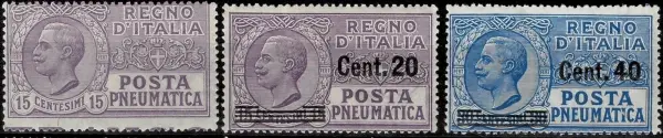 Italy postage stamps year 1921 - 25 Posta pneumatica set