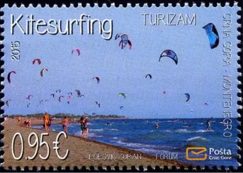 Montenegro postage stamp year 2015 Tourism Kitesurfing