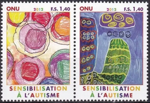 United Nations Geneva stamps year 2012 Autism Awareness set