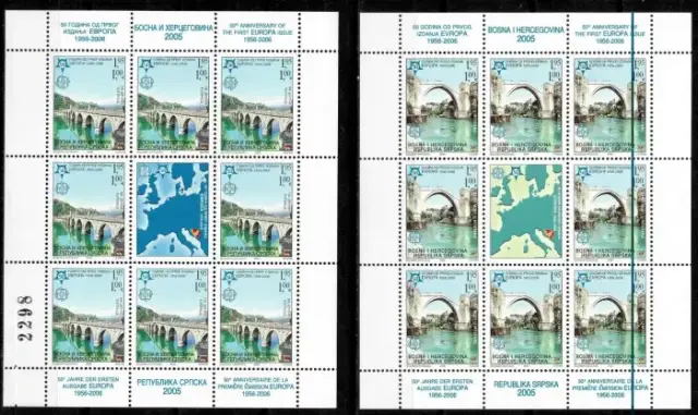 Bosnia - Serbian stamps year 2005 Europa CEPT Bridges Rafting Nature