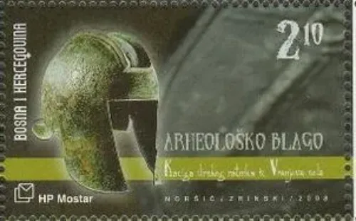 Bosnia postage stamps year 2008 Archaeology - Helmet of Illyrian Warrior