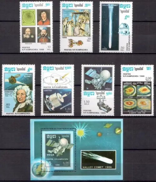 Cambodia year 1986 stamps Space Halley´s Comet set MNH