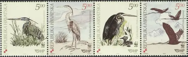 Croatia postage stamps year 2004 Birds - Purple Heron strip