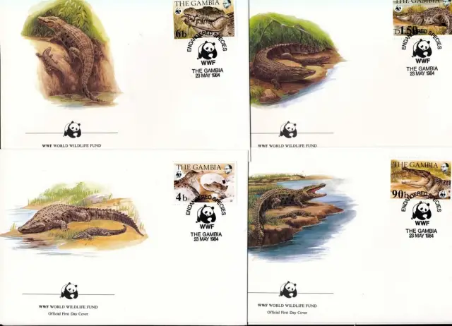 Gambia year 1984 WWF Nile Crocodile stamps - FDC set