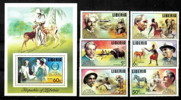 Liberia stamps year 1975 Nobel Prize Winners Albert Schweitzer set