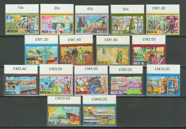 Malta postage stamps year 1981 History of Maltese Industry set