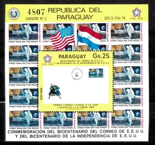 Paraguay stamps year 1976 Airmail - Space Moon Letter USA