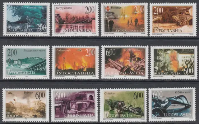 Serbia postage stamps year 1999 NATO bombing in Serbia complete set of 12