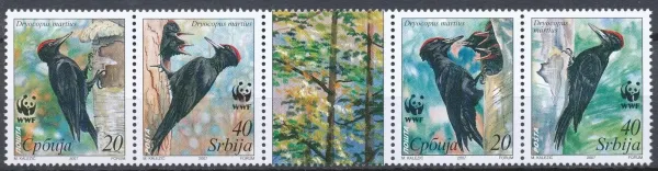 Serbia postage stamps year 2007 Black Woodpecker