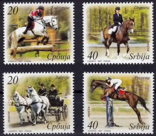 Serbia postage stamps year 2007 Horses - Equestrian Sport set