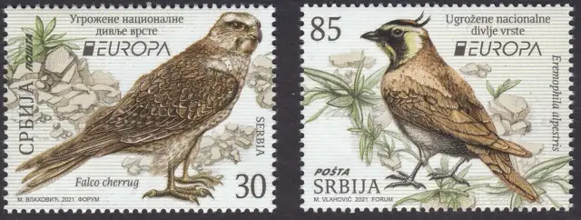 Serbia year 2021 EUROPA Stamps - Birds - Endangered National Wildlife