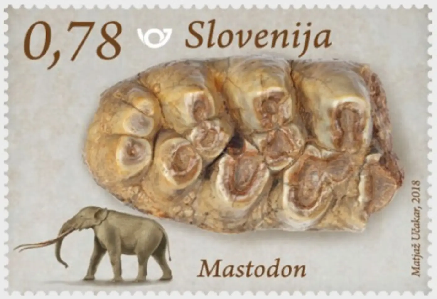 Slovenia year 2018 Fossil Mammals - Mastodon postage stamp
