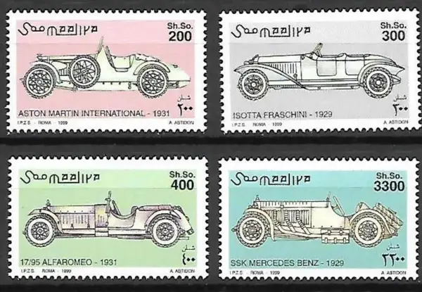 Somalia stamps year 1999 Historic Cars set MNH