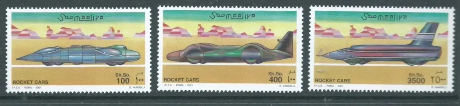 Somalia stamps year 2001 Rocket Cars MNH set