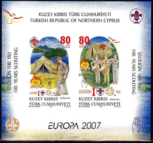 Turkish Cyprus postage stamps year 2007  Europa Cept - 100 Years of Scouting