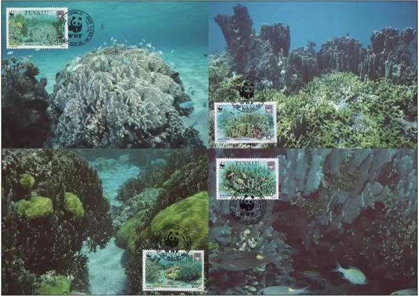 Tuvalu year 1992 WWF Fauna Blue Coral Reefs stamps MC set