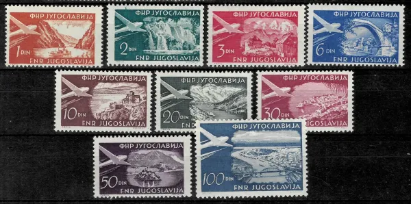 Yugoslavia postage stamps year 1951 Airplanes and Landscapes