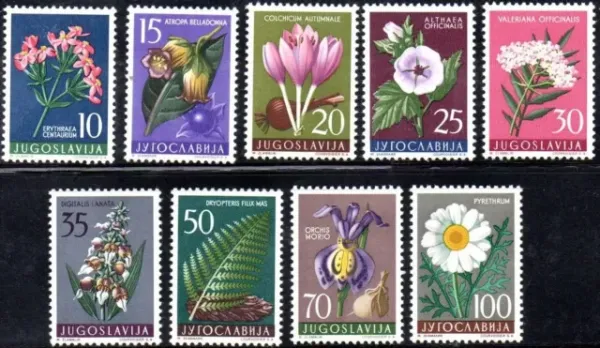 Yugoslavia postage stamps year 1957 Fora -Flowers set