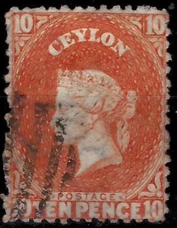 Ceylon postage stamp year 1863-66 10 Pence Orange - Red Used