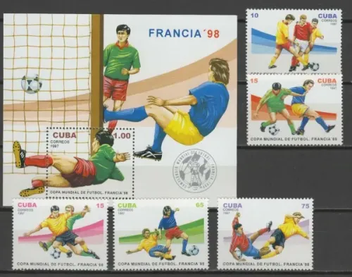 Cuba postage stamps year 1997 Soccer - World Cup 1998 set MNH