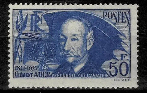 France postage stamp year 1938 50fr Clement Ader MLH