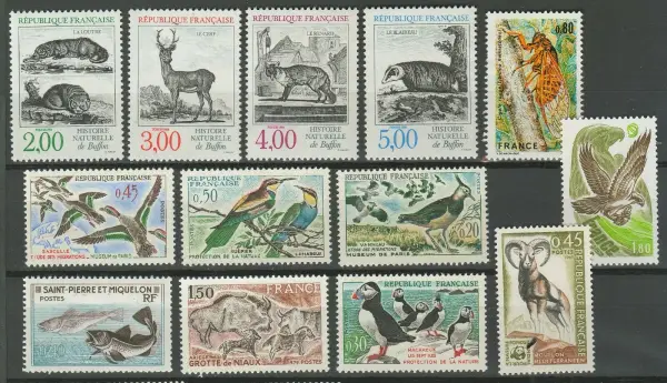 France year 1950-1970 Fauna postage stamps lot MNH