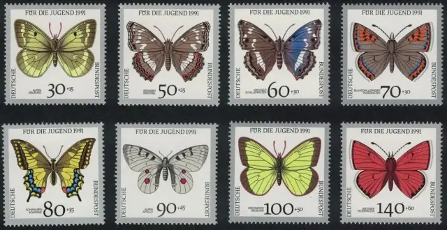 Germany postage stamps year 1991 Butterflies set Mi 1512-1519