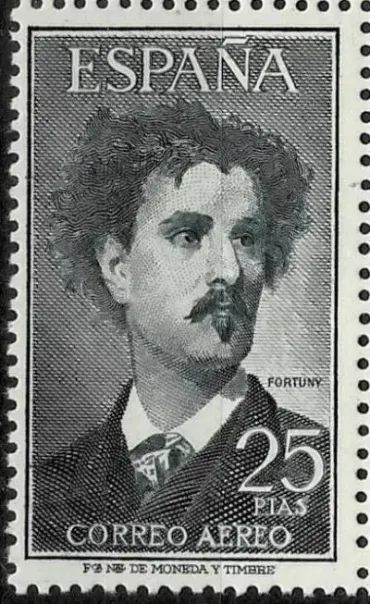 Spain postage stamps year 1956 Airmail - 25 ptas Mariano Fortuny