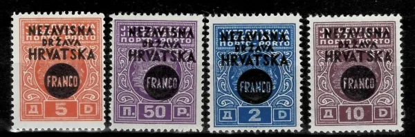 WWII - Croatia NDH year 1941 Yugoslavia Porto Postage Stamps Overprinted