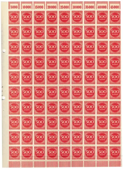 Weimar Republic postage stamps 1923 500 Mark full sheet