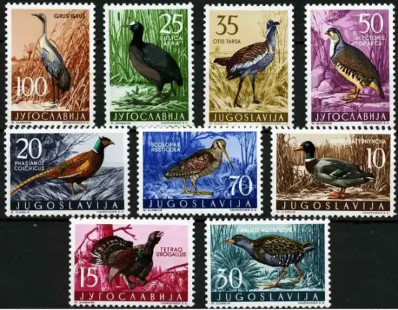 Yugoslavia postage stamps year 1958 Fauna - Birds stamps set MNH