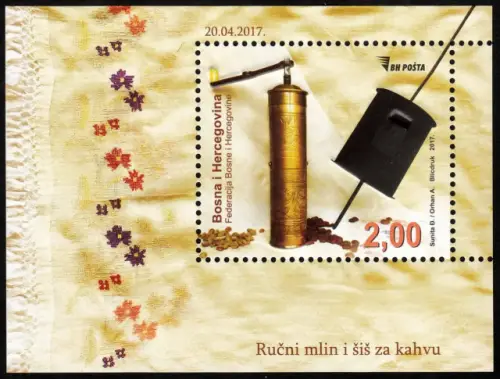 Bosnia Sarajevo stamp year 2017 Coffee Grinder souvenir sheet